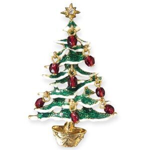 Avon Christmas Tree Brooch W/ Enamel And Dangle Ornament